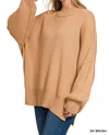 Zenana Side Sit Oversize Sweater In Dk Brush In Multi