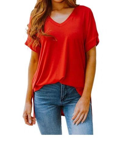 Zenana Easy Mornings V-neck T-shirt In Red