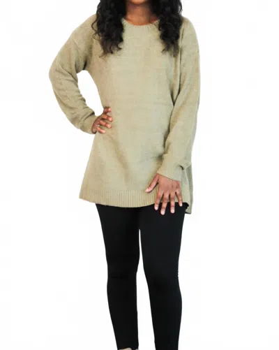 Zenana Effortlessly Cozy Sweater Tunic In Light Olive In Multi