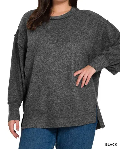 Zenana Ella Hacci Oversized Sweater In Black
