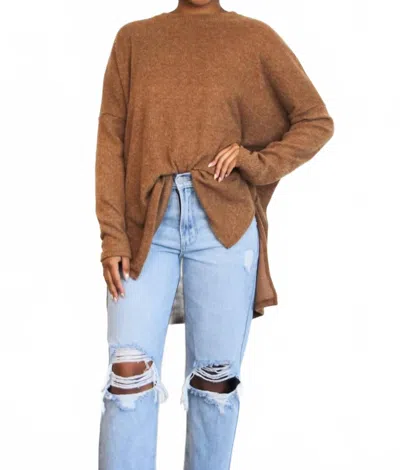 Zenana Errands To Run Ribbed Oversized Lightweight Sweater In Camel In Brown