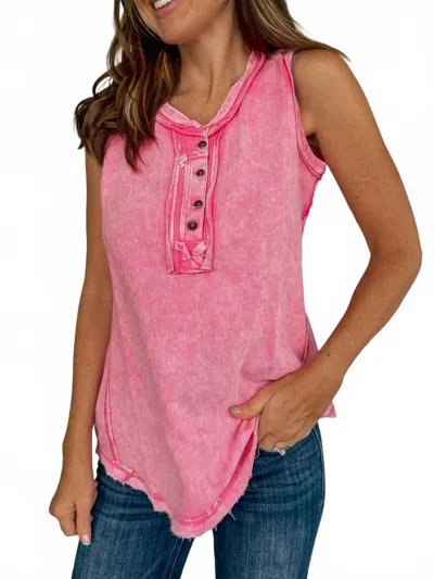 Zenana Everyday Acid Washed Cotton Top In Hot Pink
