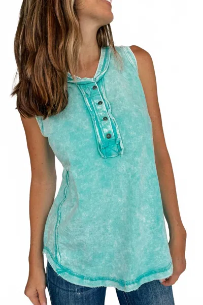 Zenana Everyday Acid Washed Cotton Top In Turquoise In Blue
