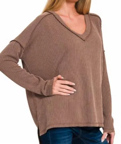 Zenana Everyone's Favorite Ribbed Top In Brown