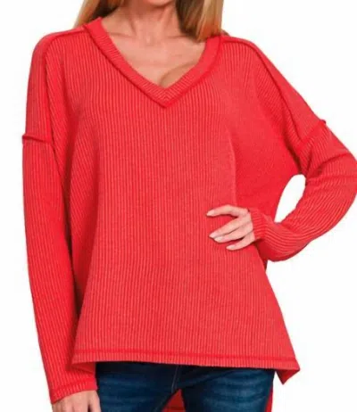 Zenana Everyone's Favorite Ribbed Top In Red In Pink
