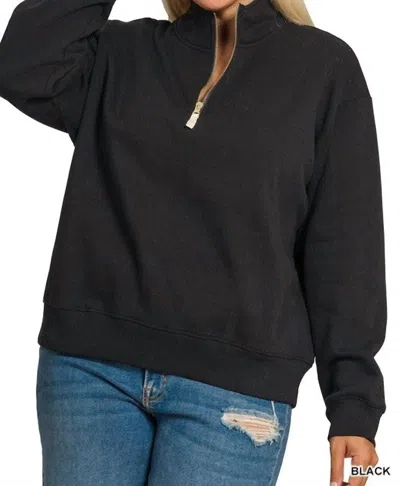 Zenana Feeling Golden Half Zip Sweatshirt - Plus In Black