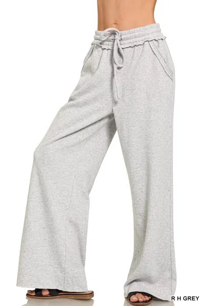 Zenana Fleece Exposed Sweatpants In R H Grey In Multi