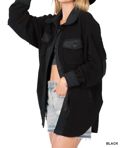 Zenana Fleece Shacket In Black