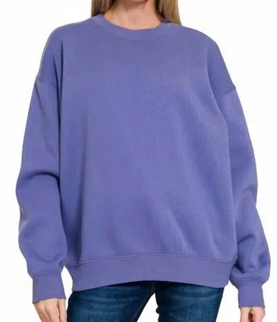 Zenana Fleece Sweatshirt In Blue