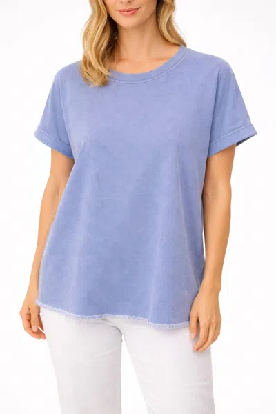 Zenana French Terry Acid Washed T Shirt In Cornflower Blue