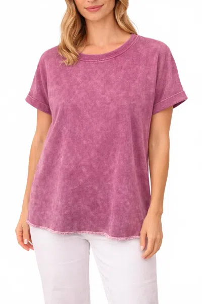 Zenana French Terry Acid Washed T Shirt In Light Plum In Pink