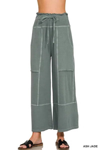 Zenana French Terry Pant In Ash Jade In Multi