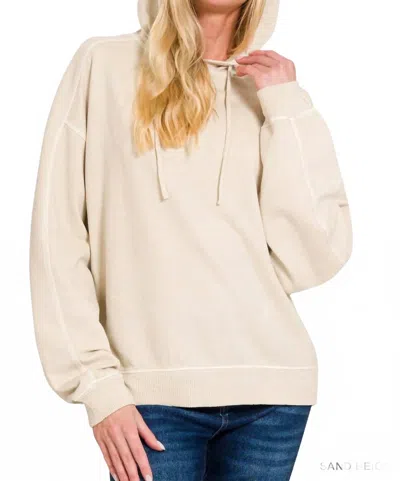 Zenana French Terry Pigment Dye Hoodie In Sand In Neutral
