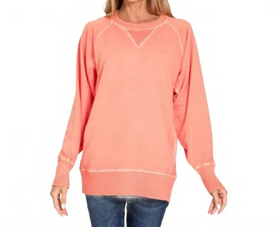 Zenana French Terry Pullover With Pockets In Coral In Pink