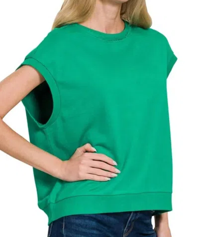 Zenana French Terry Round Neck Cap Sleeve T-shirt In K Green