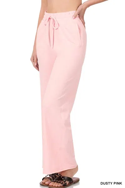 Zenana French Terry Wide Leg Lounge Pants In Dusty Pink