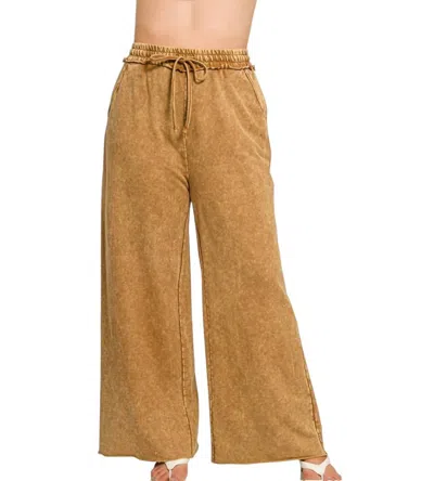 Zenana French Terry Wide Leg Pants In Deep Camel In Multi
