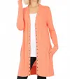 Zenana Full Sleeve Long Snap Cardigan In Deep Coral In Orange