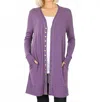 Zenana Full Sleeve Long Snap Cardigan In Lilac Grey In Pink