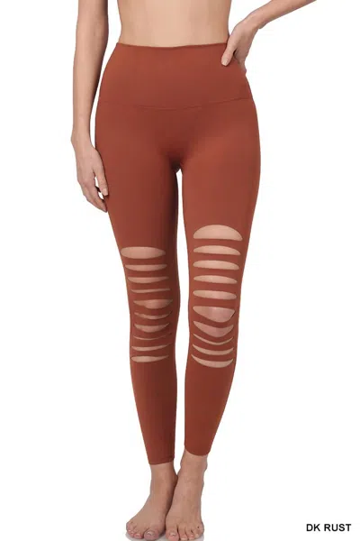 Zenana Gypsy Cut Out Biker Leggings In Rust In Multi