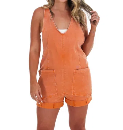 Zenana Halftime Hype Denim Romper In Orange