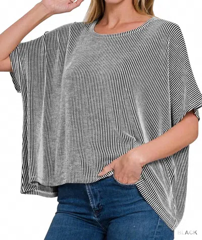 Zenana Harper Ribbed Striped Top In Black