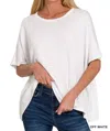 Zenana Harper Ribbed Striped Top In Off White In White