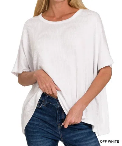 Zenana Harper Ribbed Striped Top In Off White