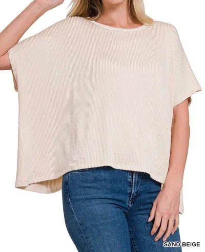 Zenana Harper Ribbed Striped Top In Sand Beige In Neutral