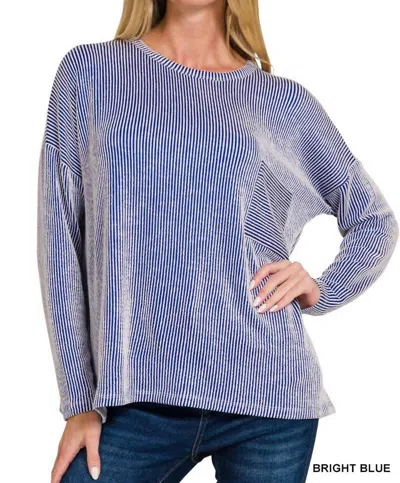 Zenana Hazel Ribbed Long Sleeve Top In Bright Blue