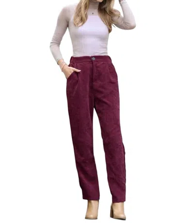 Zenana High Rise Corduroy Pants In Burgundy In Purple