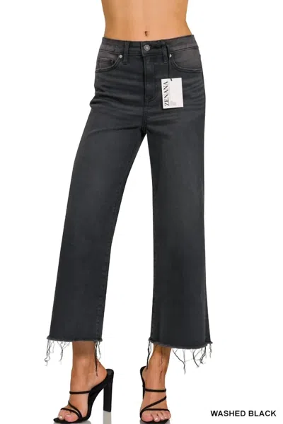 Zenana High Rise Cropped Jeans In Washed Black