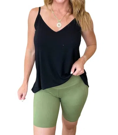 Zenana High Rise Wide Waistband Biker Shorts In Light Olive In Black