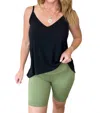 Zenana High Rise Wide Waistband Biker Shorts In Light Olive In Green