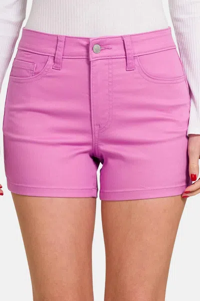 Zenana High Waist Denim Shorts In Mauve