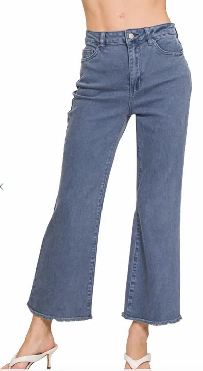 Zenana High Waist Frayed Hem Jean In Blue