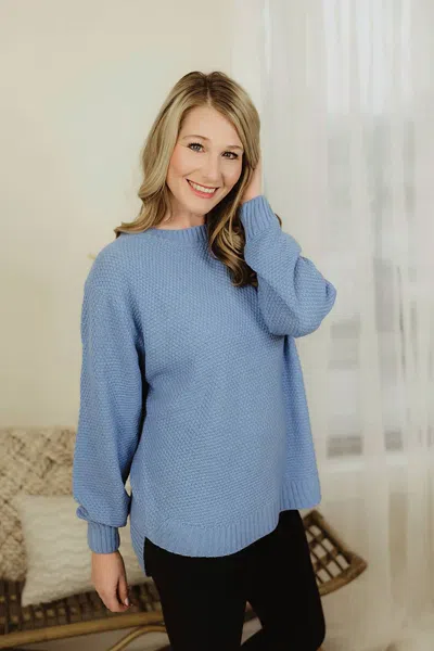 Zenana High-low Long Sleeve Round Neck Sweater - Plus In Light Blue