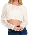 Zenana Hollow Knitted Cropped Sweater In White In White