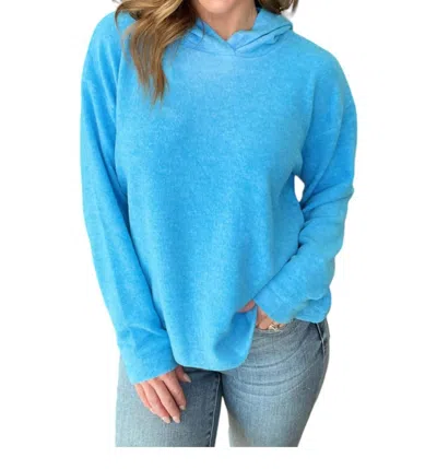 Zenana Hooded Melange Brushed Hacci Sweater In Deep Sky In Blue