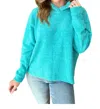 Zenana Hooded Melange Brushed Hacci Sweater In Light Teal In Multi
