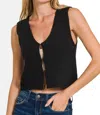 Zenana Hook And Eye Closure V-neck Sweater Vest In Black