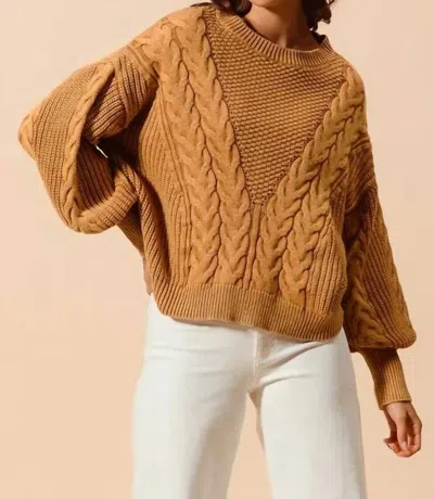 Zenana Irene Cable Knit Sweater In Vintage Camel In Brown