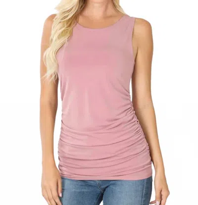 Zenana Ity Side Ruched Sleeveless Top In Light Rose In Pink