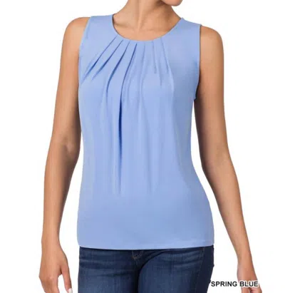Zenana Ity Sleeveless Front Neck Pleat Top In Spring Blue