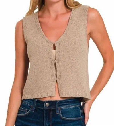 Zenana Jade Knit Sweater Vest In Heather Mocha In Neutral