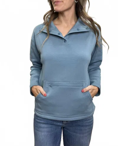 Zenana Kangaroo Pocket Pullover Top In Blue Grey