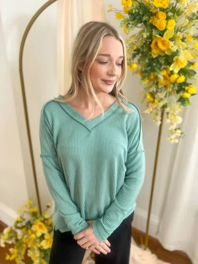 Zenana Khloe V-neck Top In Mint In Green