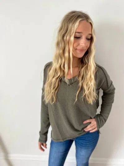 Zenana Khloe V-neck Top In Olive In Green