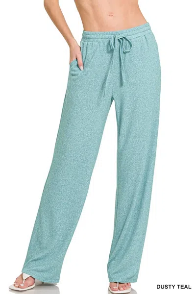 Zenana Kinsley Hacci Wide Leg Sweatpants In Dusty Teal In Blue