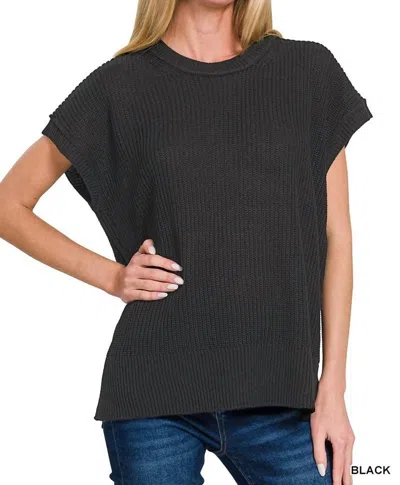 Zenana Knit Sweater Vest In Black